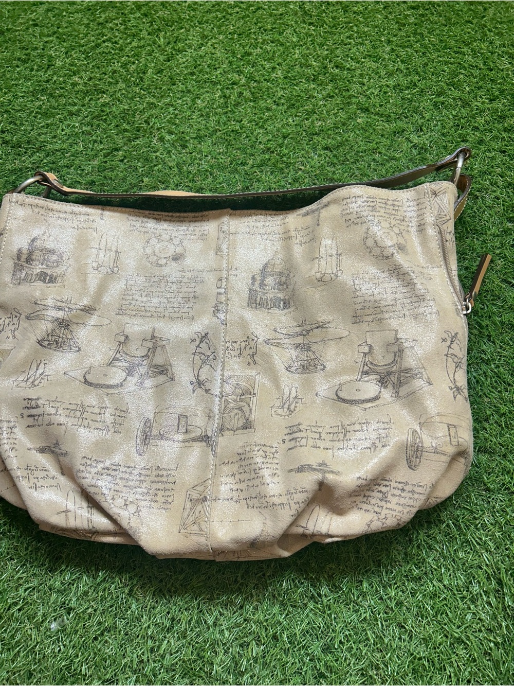 Genuine Leather Vera pelle Beige Printed Hobo Shoulder Bag - Picture 6 of 10